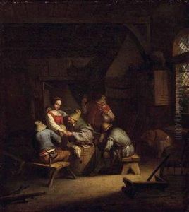 Stubeninterieur - Bauern Umwerben Eine Magd