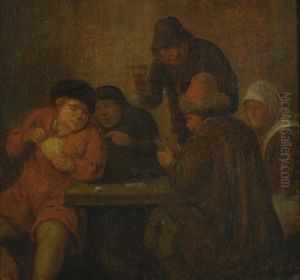 Card Players In An Interior by Adriaen Jansz. Van Ostade
