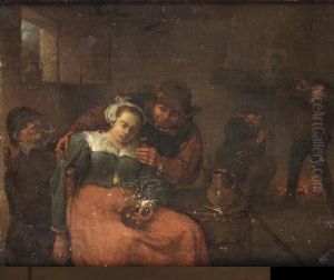 Boorse Smoking And Drinking In A Tavern by Adriaen Jansz. Van Ostade