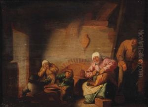 The Sense Of Smell: Boors In An Interior With A Peasant Woman Wiping A Baby's Bottom