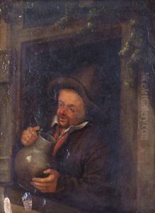 A Man Standing At A Window Holding A Jug. by Adriaen Jansz. Van Ostade
