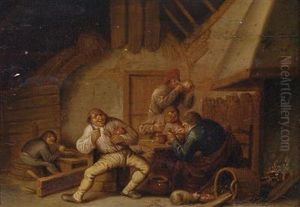 A Tavern Interior With Carousingpeasants by Adriaen Jansz. Van Ostade