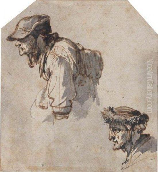 Deux Etudes De Personnages En Buste Portant Des Chapeaux - view 1