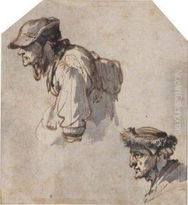 Deux Etudes De Personnages En Buste Portant Des Chapeaux by Adriaen Jansz. Van Ostade