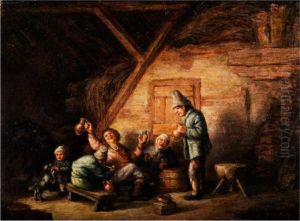 Bauernfamilie In Einer Scheune Um Einfass Sitzend Mit Glasern Und Krugen by Adriaen Jansz. Van Ostade