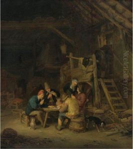 Four Card Players In A Rustic Interior