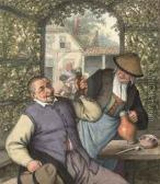 A Peasant Couple Carousing In A Garden - view 1
