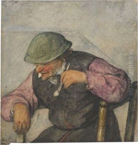 A Seated Man Holding A Pipe by Adriaen Jansz. Van Ostade