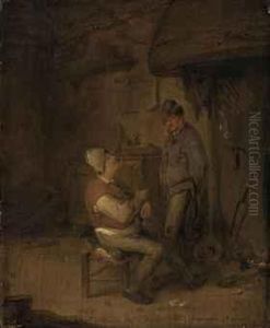 Two Peasants In A Tavern by Adriaen Jansz. Van Ostade