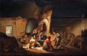 Tavern Interior With Peasants Feasting by Adriaen Jansz. Van Ostade