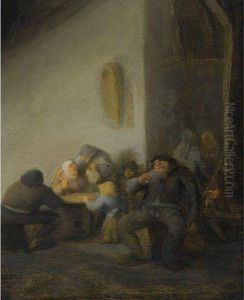 An Interior Of An Inn With Peasants Smoking And Drinking by Adriaen Jansz. Van Ostade