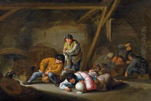 Bauern In Einem Scheuneninterieur by Adriaen Jansz. Van Ostade