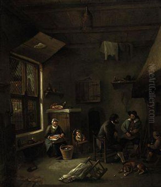An Interior With A Family By A Fireplace - view 1