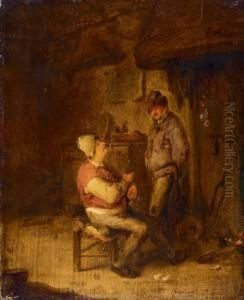 Zwei Manner Im Gesprach An Einem Kamin by Adriaen Jansz. Van Ostade