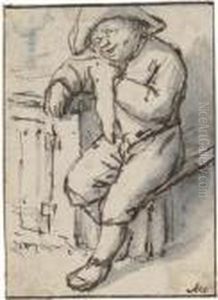 A Peasant Seated At A Table by Adriaen Jansz. Van Ostade
