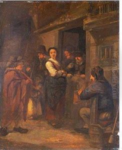 Campesinos En La Calle De Un Pueblo by Adriaen Jansz. Van Ostade