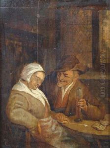 An Interior Of A Tavern With A Couple Seated At A Table by Adriaen Jansz. Van Ostade