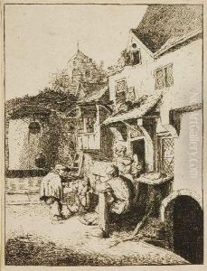 Radierung Auf Butten Mit Wasserzeichen