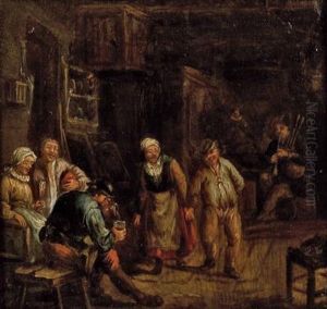 Bauernpaar Beim Tanz Mit Musikant Und Trinkendem