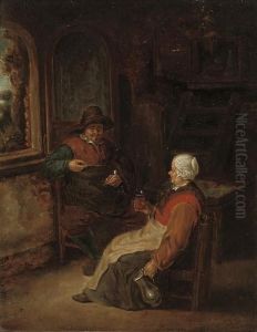 An Old Couple Drinking And Smoking In An Interior
