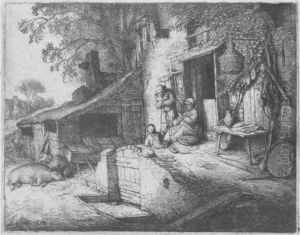 The Woman Spinning (g., Holl. 31) by Adriaen Jansz. Van Ostade