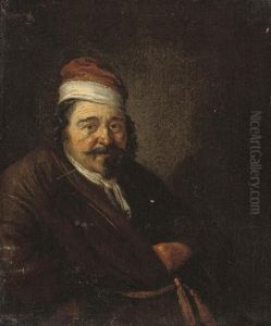 Portrait Of A Man, Half-length, In A Brown Gown And A Red Cap With White Trim