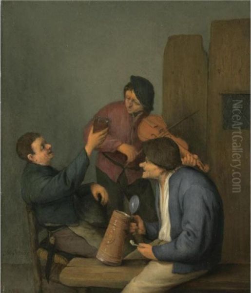 Three Peasants In An Interior - view 1