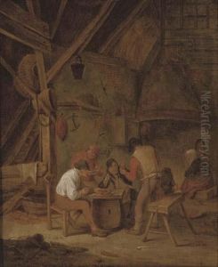 Peasants Smoking And Drinking In An Interior by Adriaen Jansz. Van Ostade