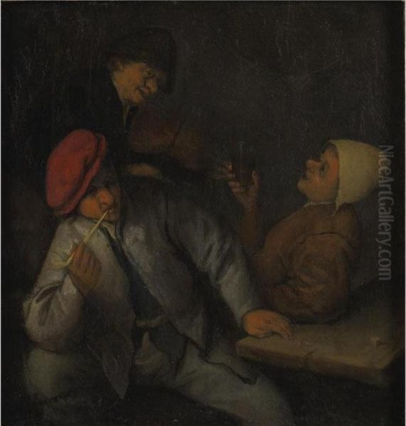 Three Peasants Drinking And Smoking In An Interior - view 1