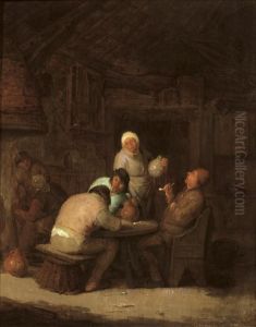 Peasants Seated Around A Table Smoking And Drinking