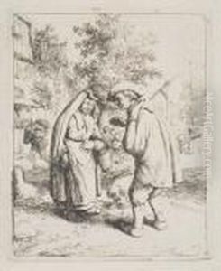 Man And Woman Conversing by Adriaen Jansz. Van Ostade