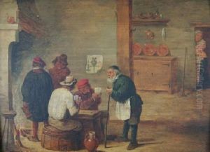 Gentlemen Playing Cards In A Tavern by Adriaen Jansz. Van Ostade