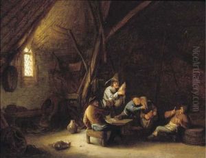 A Barn Interior With Merry Company And A Bagpipe Player