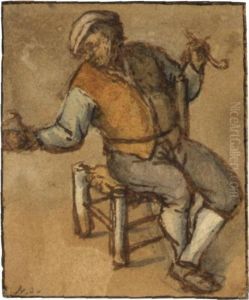 A Peasant Seated On A Stool, Smoking A Pipe