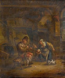 A Peasant Family In A Cottage Interior by Adriaen Jansz. Van Ostade