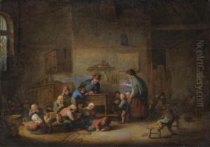 A Classroom Interior With A Mother Enrolling A New Boy To The Class by Adriaen Jansz. Van Ostade