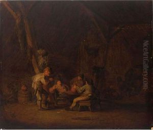 A Barn Interior With Peasants Smoking And Drinking