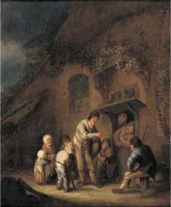 Hurdy-gurdy Player Before A Farmhouse by Adriaen Jansz. Van Ostade