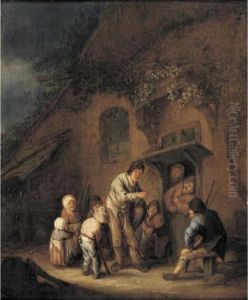 A Hurdy-gurdy Player Before A Farmhouse