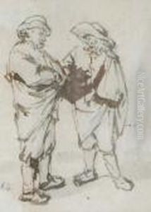 Two Peasants Conversing by Adriaen Jansz. Van Ostade