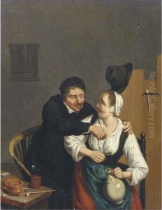 A Peasant Couple In A Tavern by Adriaen Jansz. Van Ostade
