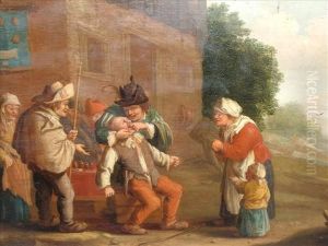 Ostade, Peasants Outsidea Tavern; A Tooth-puller Ast Work Outside A Tavern by Adriaen Jansz. Van Ostade