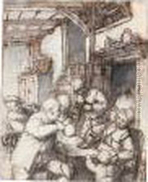 Four Peasants In An Inn, Talking With The Innkeeper's Wife - view 1