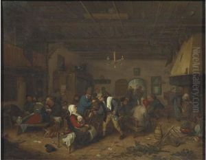 Peasants Drinking And Conversing In An Inn by Adriaen Jansz. Van Ostade