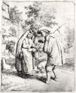 Man And Woman Conversing (g., Holl.37) by Adriaen Jansz. Van Ostade
