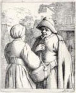 Man And Woman Conversing (g., Holl.12) by Adriaen Jansz. Van Ostade