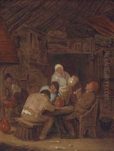 Peasants Smoking And Drinking In A Tavern by Adriaen Jansz. Van Ostade