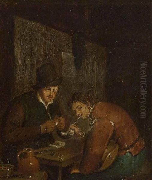Two Men Smoking Pipes In A Tavern - view 1