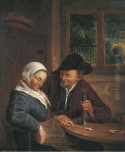 A Man Courting A Woman In An Interior by Adriaen Jansz. Van Ostade