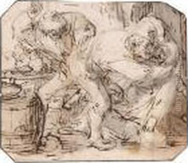 Peasants Fighting In An Inn - view 1